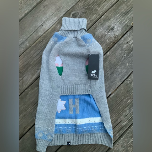 HOTEL DOGGY Christmas Graphic Knit DOG Sweater Large Light Gray BRAND NEW SZ XL - Picture 3 of 8